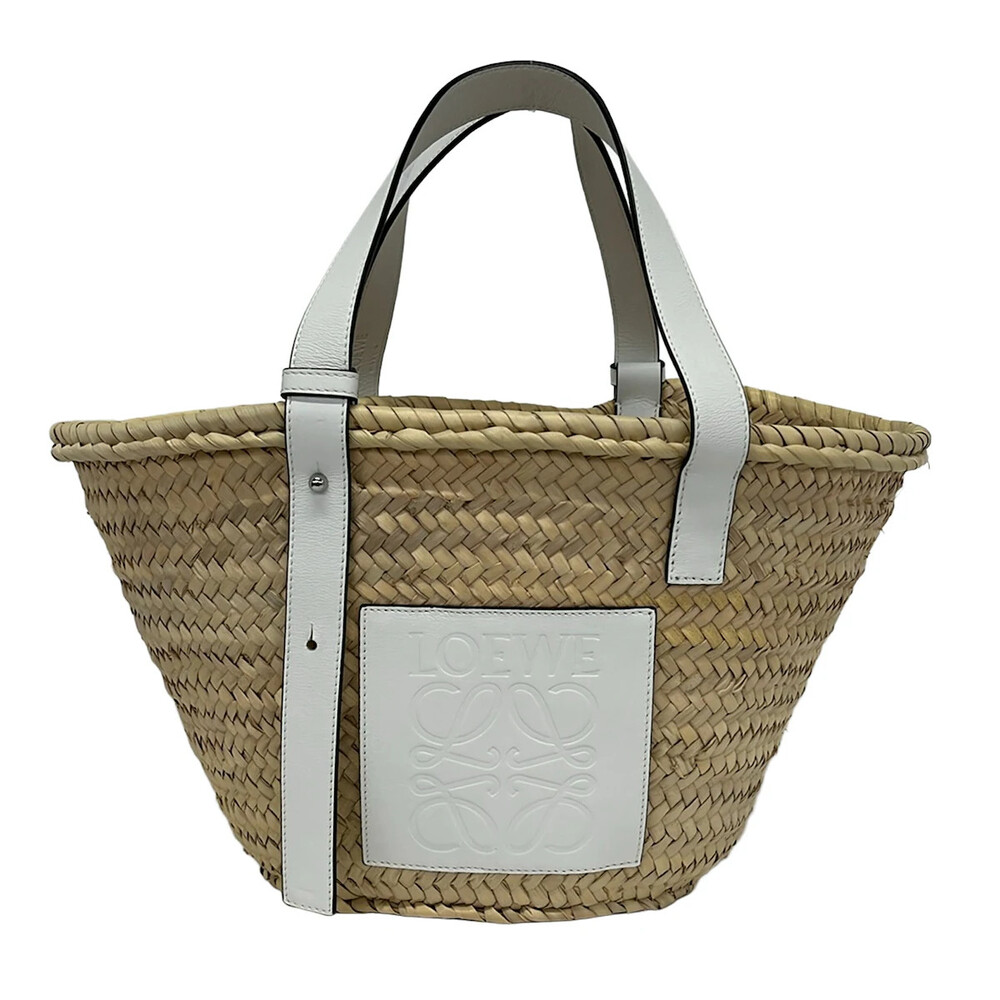 Loewe Basket Medium Beige White Straw #340603L70B